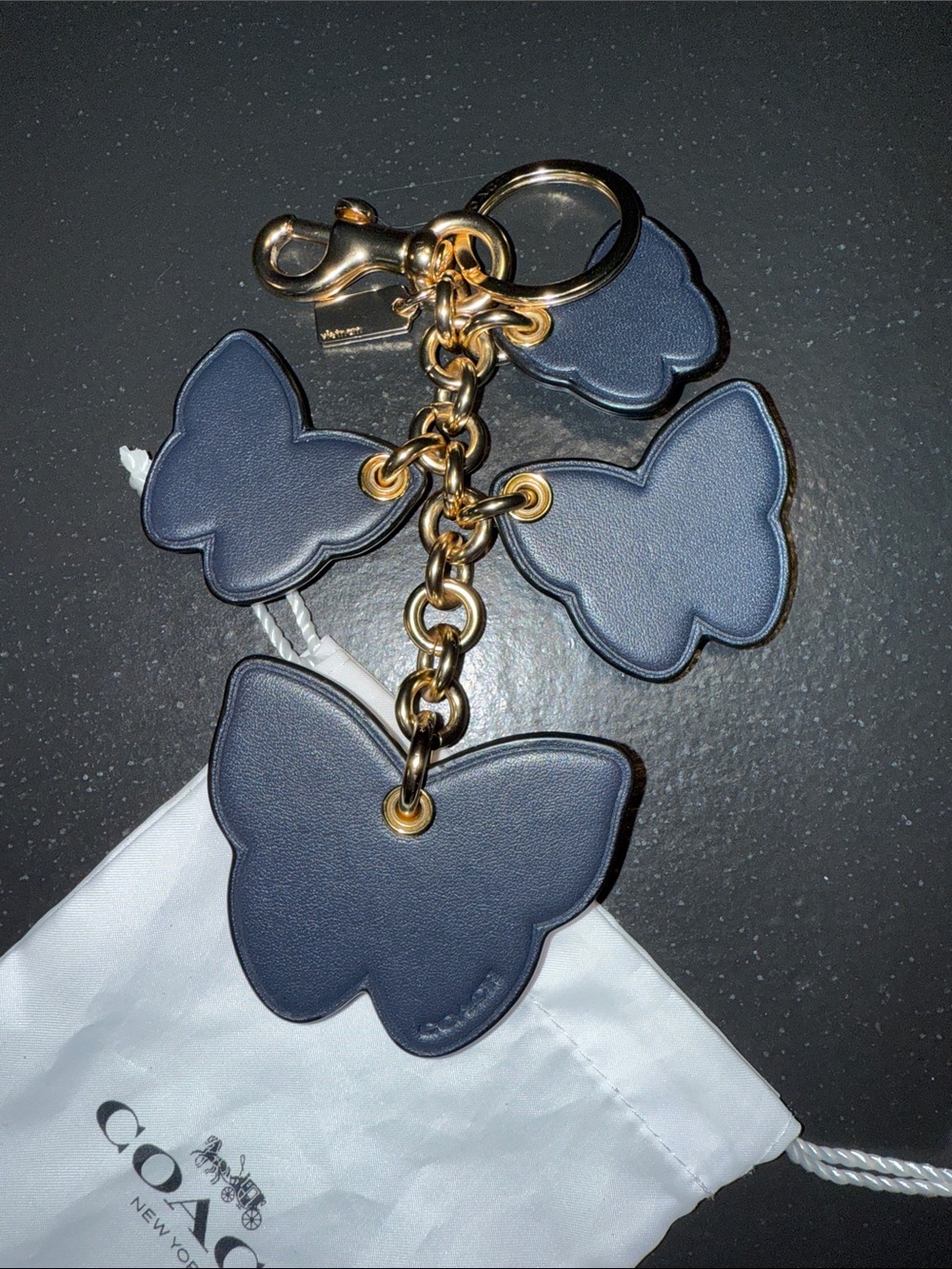Coach Blue Butterfly Leather Keyring Charm - Picture 5 of 6